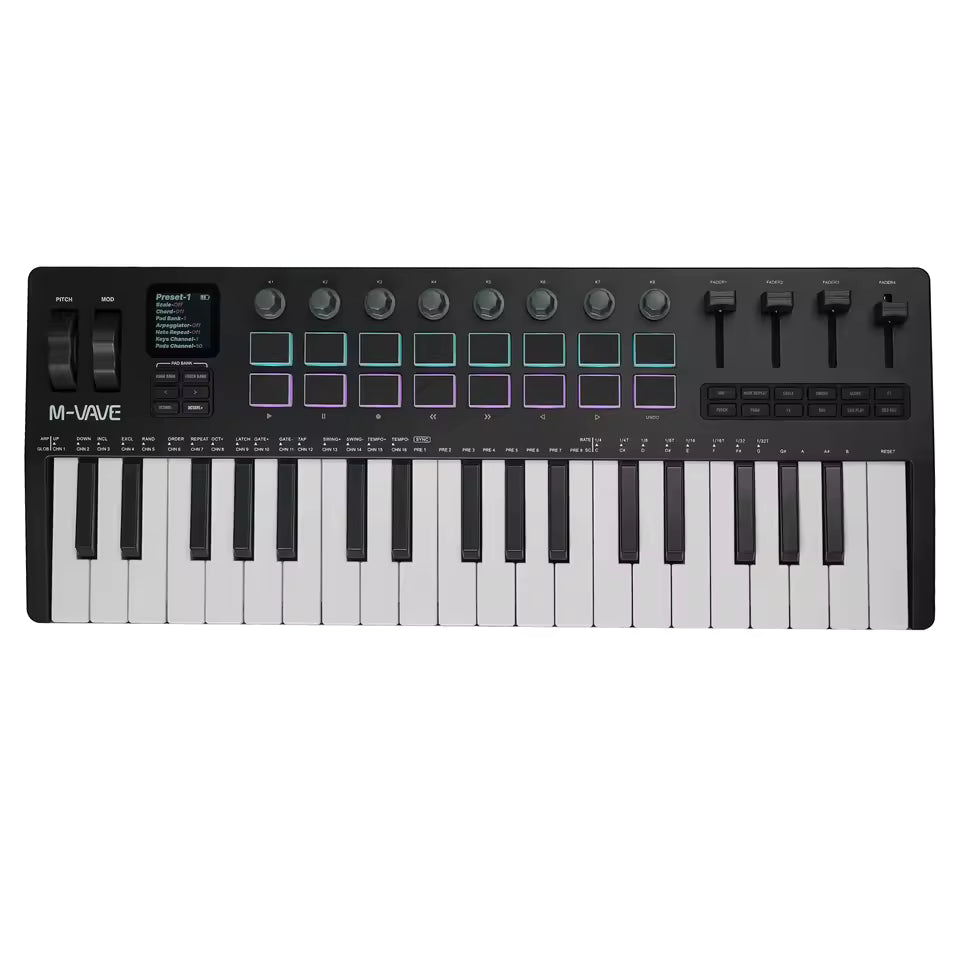 M-WAVE SMK-37 PRO Wireless MIDI Keyboard Controller – 37 Keys, 16 RGB Pads & 8 Knobs
