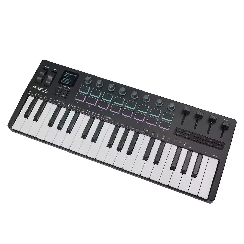 M-WAVE SMK-37 PRO Wireless MIDI Keyboard Controller – 37 Keys, 16 RGB Pads & 8 Knobs