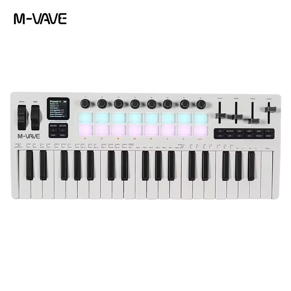 M-WAVE SMK-37 PRO Wireless MIDI Keyboard Controller – 37 Keys, 16 RGB Pads & 8 Knobs