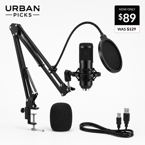 Professional USB Condenser Microphone Kit with Boom Arm & Pop Filter